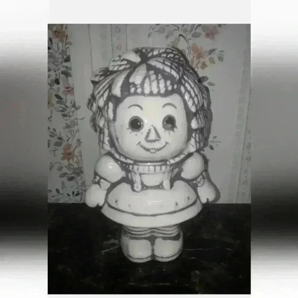 Vintage Porcelain Raggedy Ann Figurine Purple & White 7in. Tall